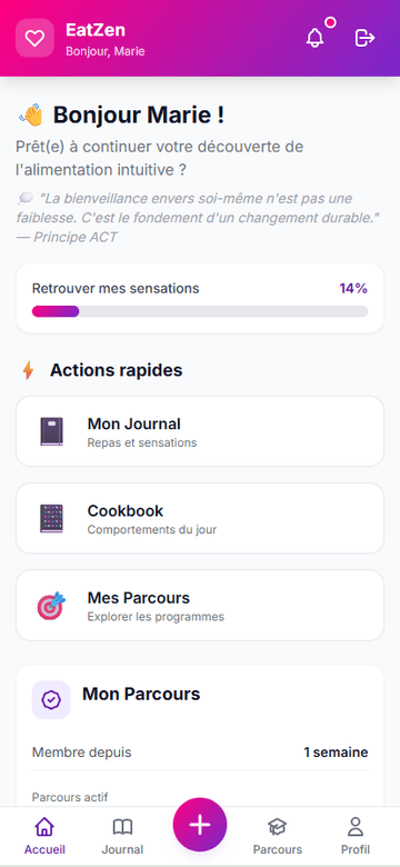 Aperçu de l'application EatZen
